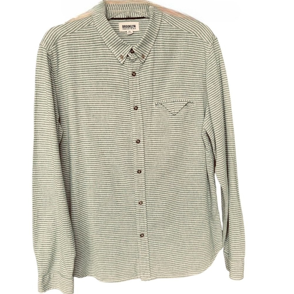 Brooklyn Industries Cotton Green Stripe Button Down Shirt Size XL